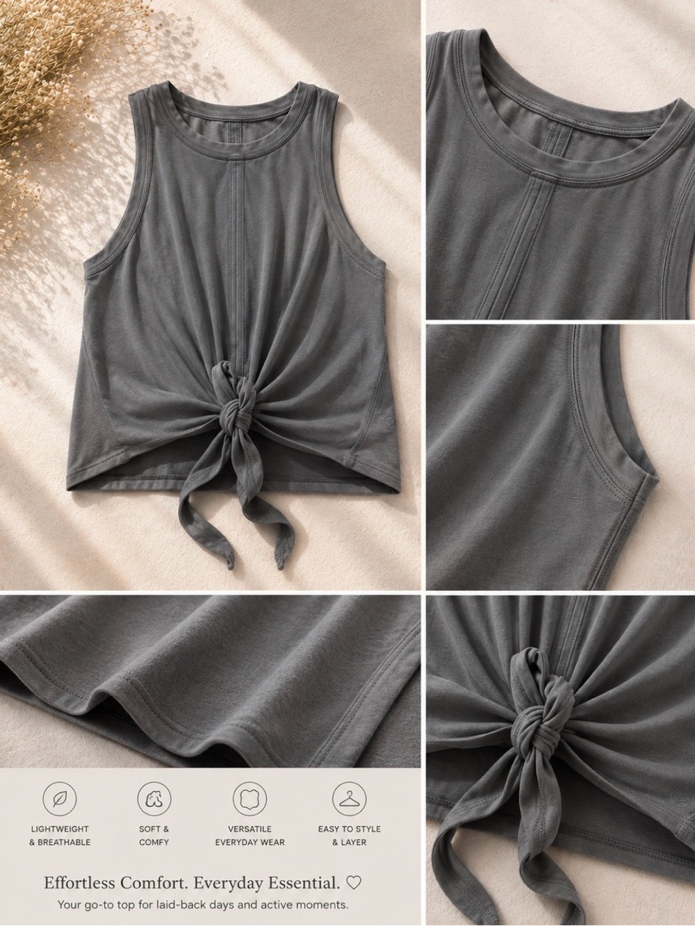 lululemon athletica Gray Tie-Front Tank Top